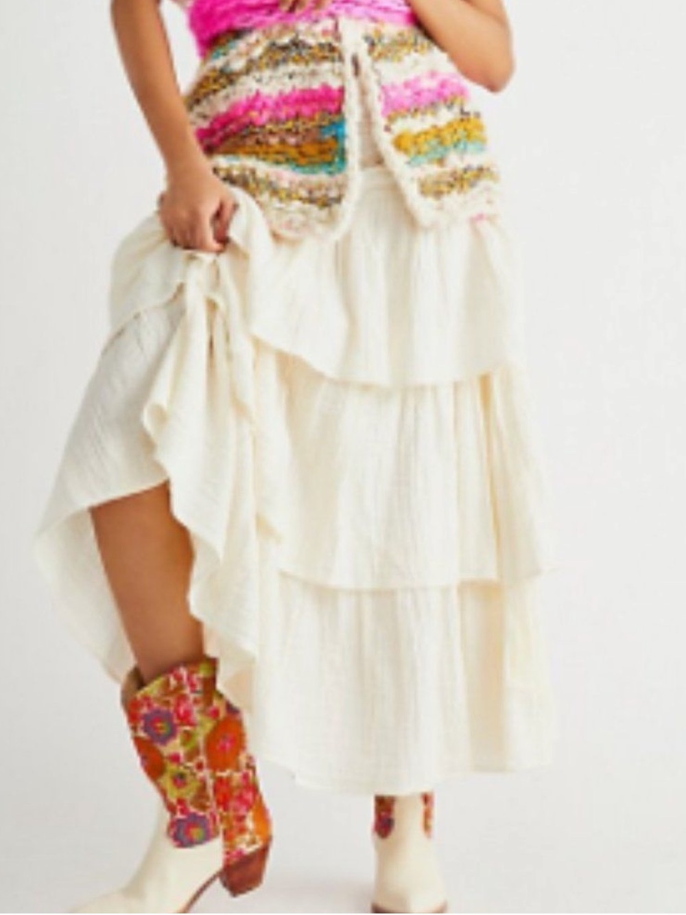 Free People Women's Cant Stop The Spring Tiered Midi Skirt in Solitary Star